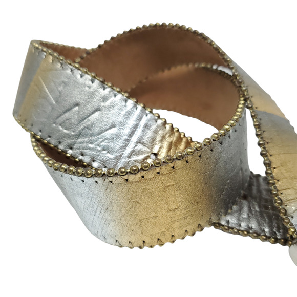 B.B.Simon Debossed Adjustable Belt XL Metallic Leather With Buckle Western - Picture 2 of 10